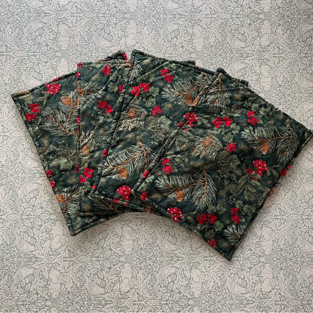 Handmade Festive Woodsy Winter Christmas Pine Cranberry Placemats